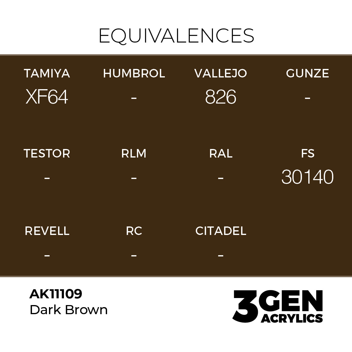 Pot de peinture AK 3GEN AK11109 Dark Brown - Marron foncé 18 ml, detail 1