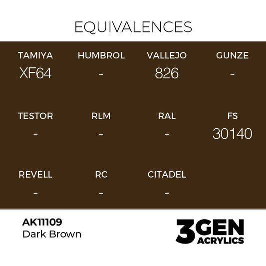 Pot de peinture AK 3GEN AK11109 Dark Brown - Marron foncé 18 ml, detail 1