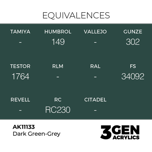 Pot de peinture AK 3GEN AK11133 Dark Green-grey - Gris vert foncé 18 ml, detail 1