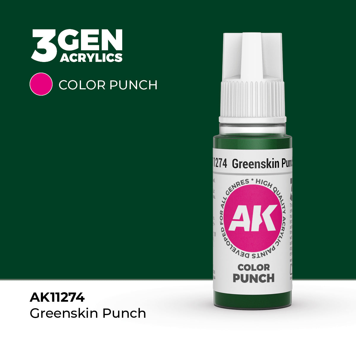 Pot de peinture AK 3GEN AK11274 Greenskin Punch - Peau Verte 18 ml