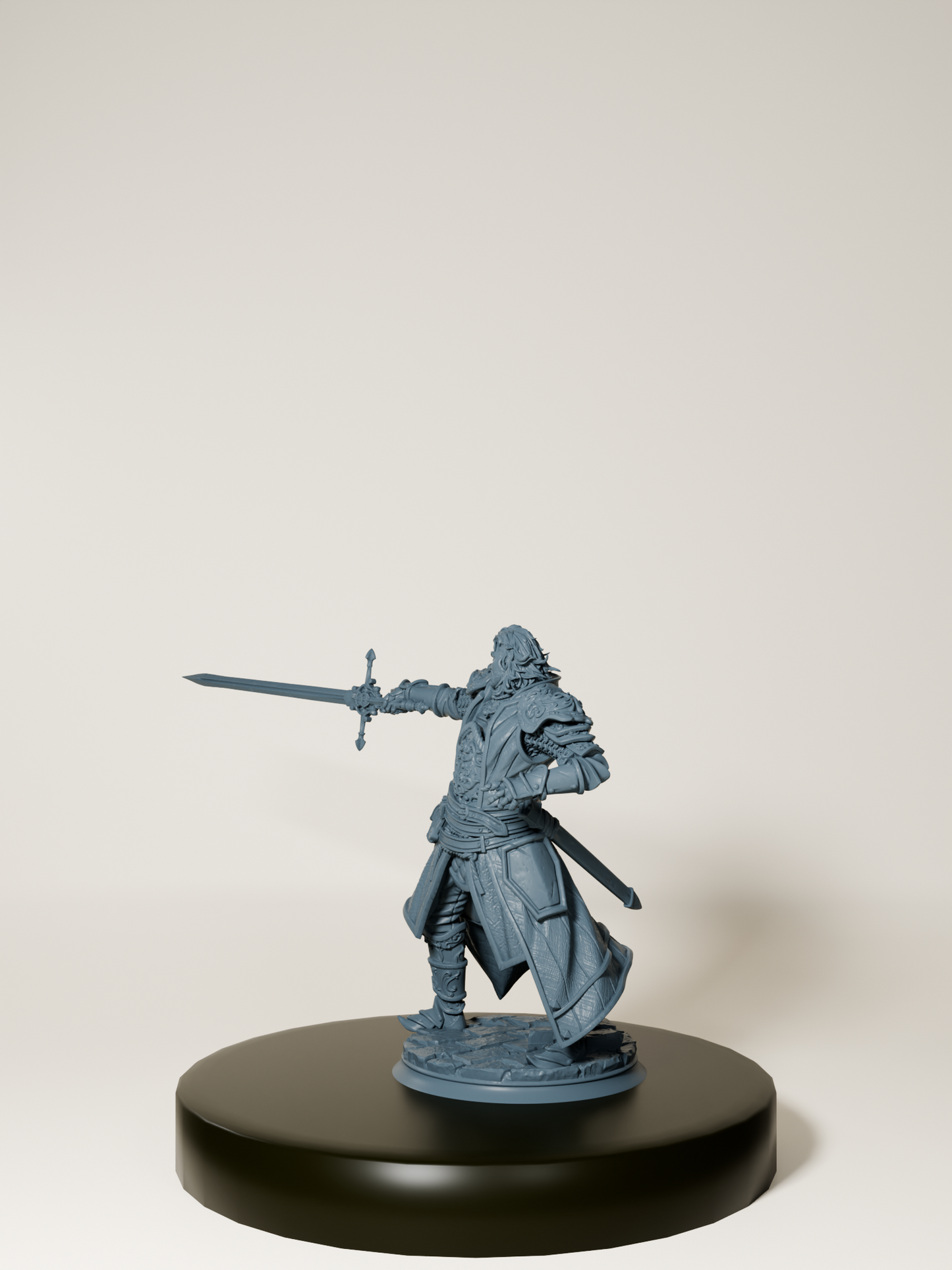Figurine d’inquisiteur humain en armure, brandissant une épée imposante, parfaite pour les jeux de rôle et la collection.
