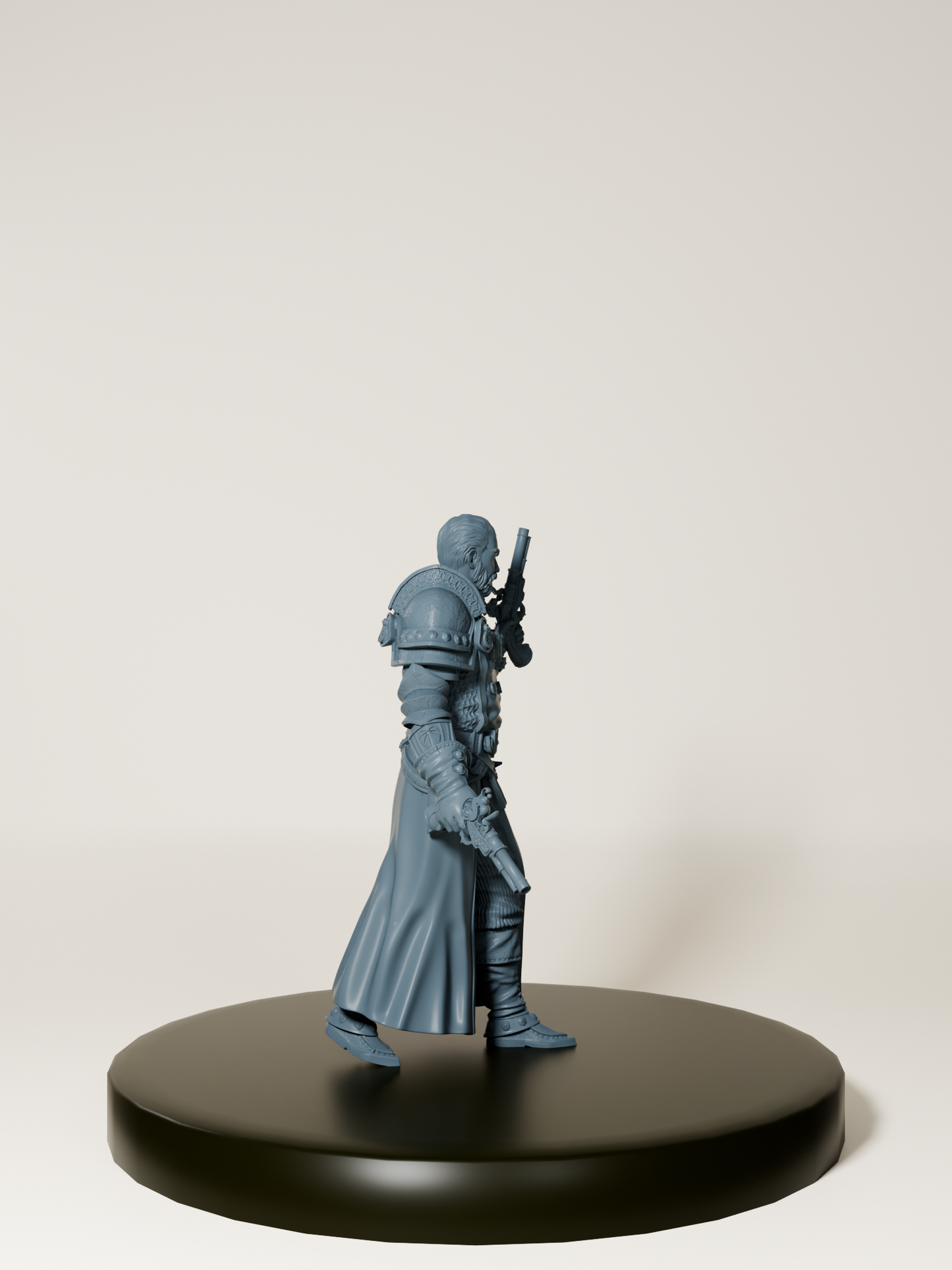 Figurine d’un inquisiteur humain armé de pistolets et d’une chaîne magique, idéale pour le jeu de rôle et la peinture sur figurine.