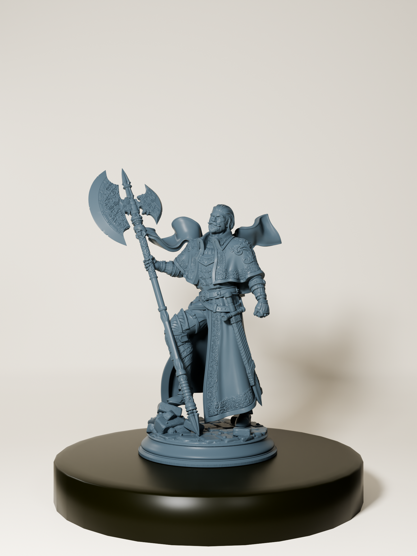 Figurine 32 mm d’un inquisiteur humain brandissant une hallebarde, parfait pour jeux de rôle et wargames fantasy.