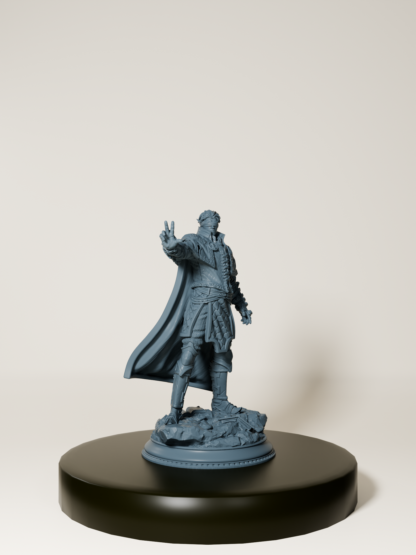 Figurine 32 mm de demi-elfe inquisiteur psionique pour jeux de rôle et peinture, posture dynamique, armure détaillée et cape flottante.