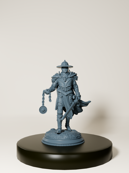 Figurines de chevaliers de l'Inquisition en armure lourde, équipés de hallebardes, d’épées et d’amulette anti-magie, parfaites pour le jeu de rôle et la peinture de figurines.