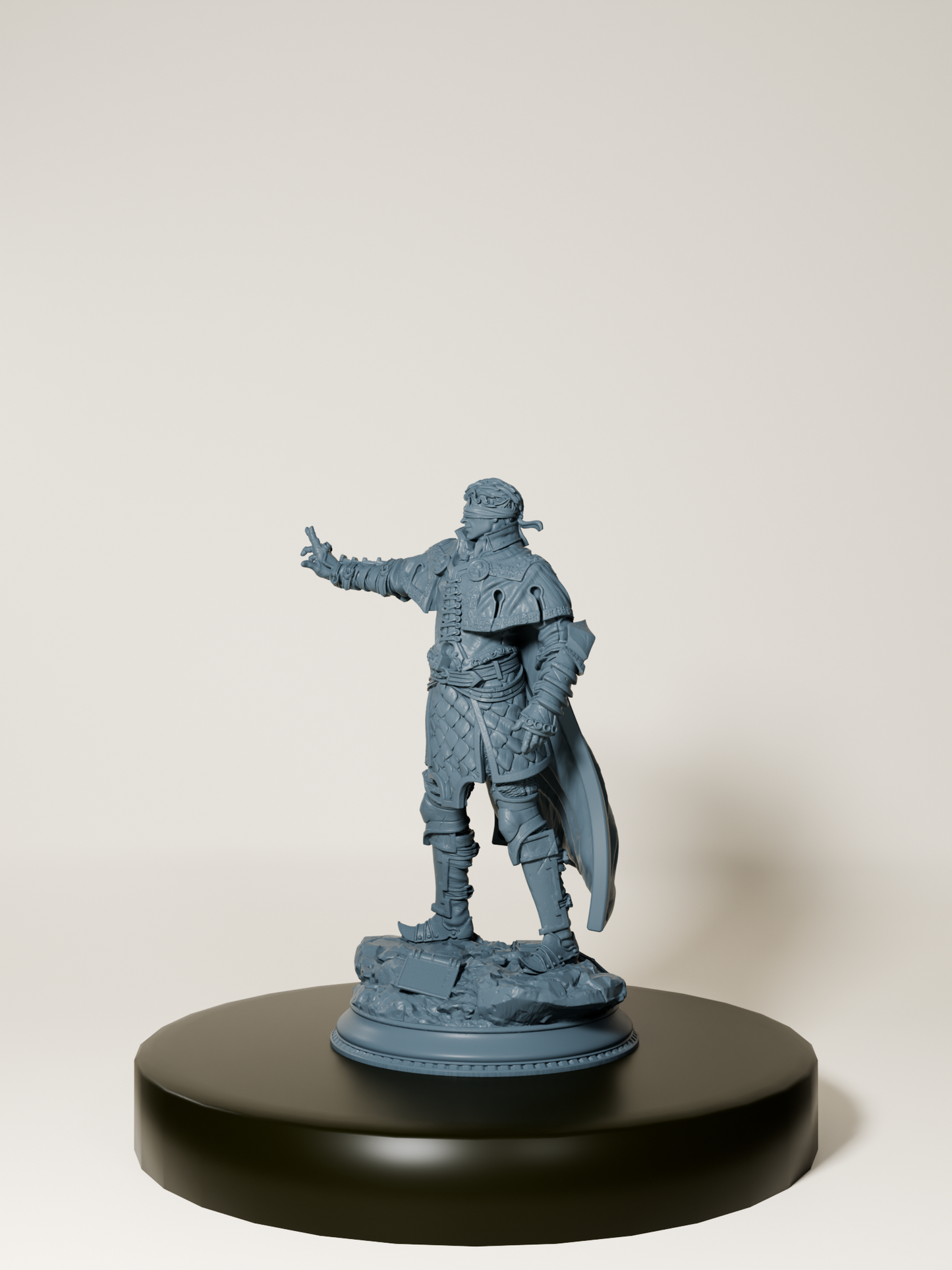 Figurine 32 mm de demi-elfe inquisiteur psionique pour jeux de rôle et peinture, posture dynamique, armure détaillée et cape flottante.