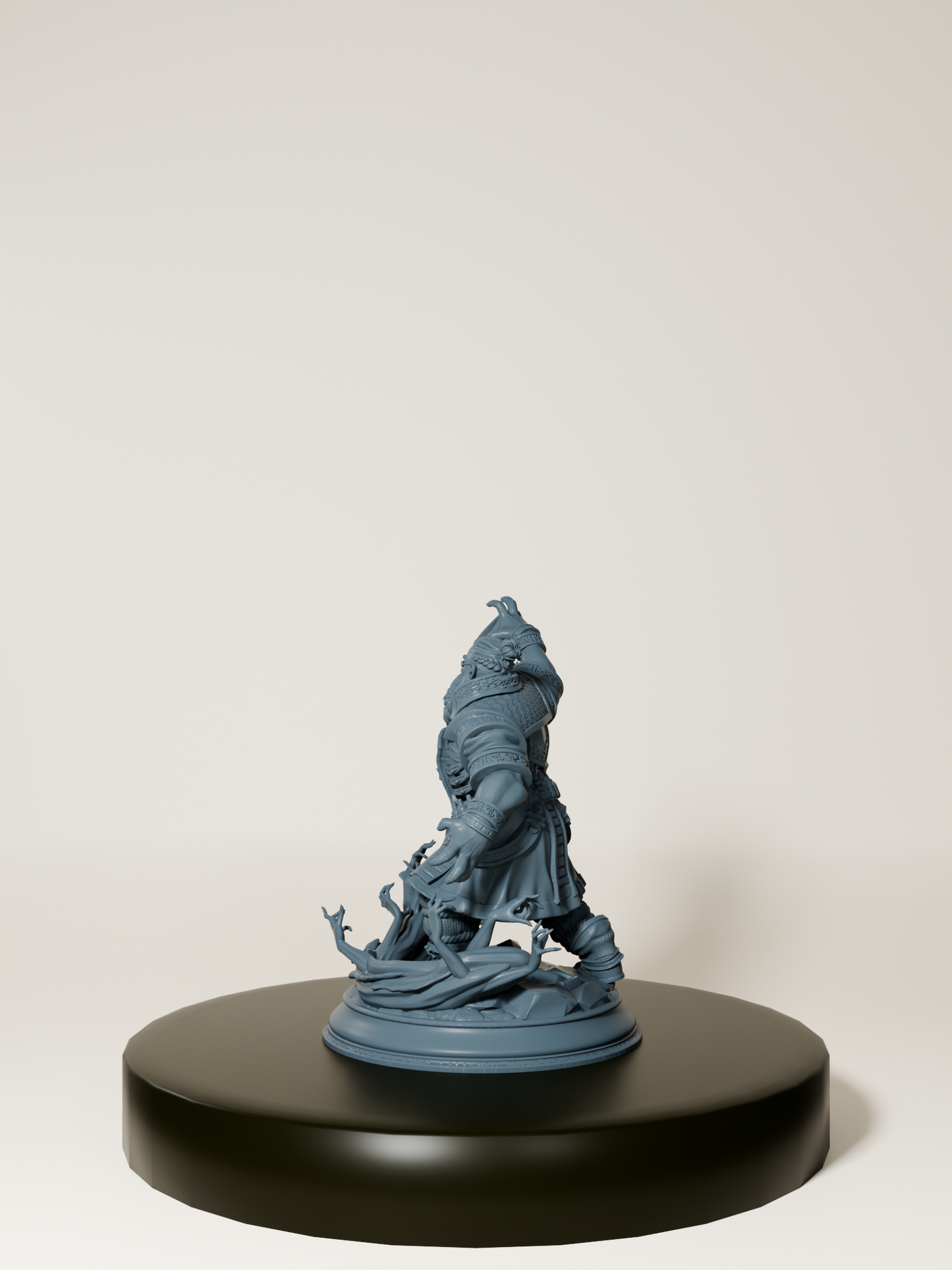 Figurine de nain occultiste en résine, vêtu d'une armure finement détaillée, invoquant une énergie sombre.