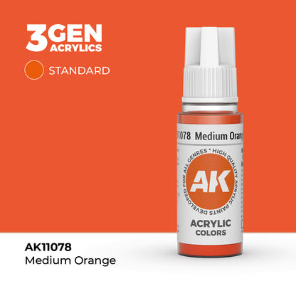 Pot de peinture AK 3GEN AK11078 Medium Orange - Orange moyen 18 ml