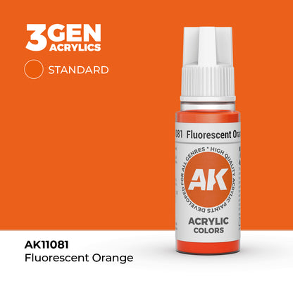 Pot de peinture AK 3GEN AK11081 Fluorescent Orange - Orange Fluo 18 ml