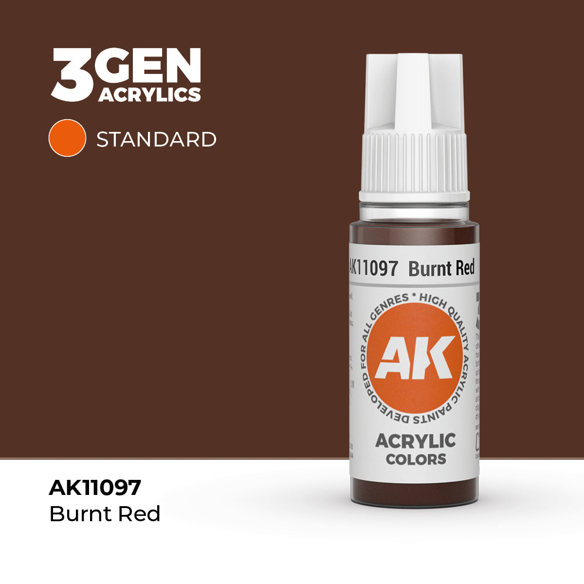 Pot de peinture AK 3GEN AK11097 Burnt Red - Rouge brûlé 18 ml