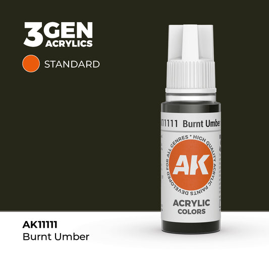 Pot de peinture AK 3GEN AK11111 Burnt Umber - Terre d'ombre brûlée 18 ml
