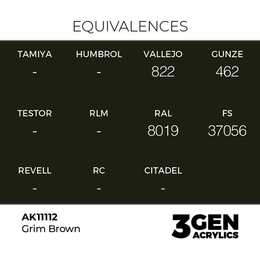 Pot de peinture AK 3GEN AK11112 Grim Brown - Brun lugubre 18 ml, detail 1