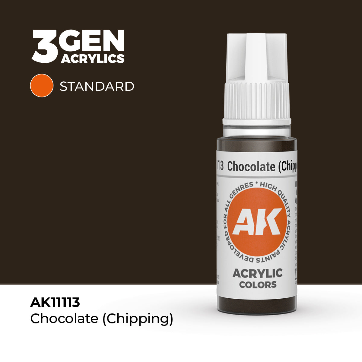 Pot de peinture AK 3GEN AK11113 Chocolate (chipping) - Chocolat écaillage 18 ml