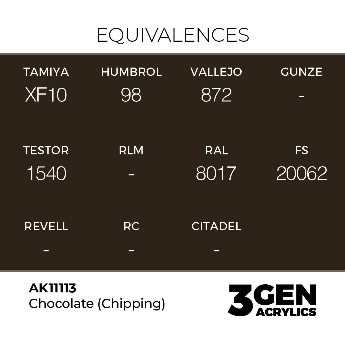 Pot de peinture AK 3GEN AK11113 Chocolate (chipping) - Chocolat écaillage 18 ml, detail 1