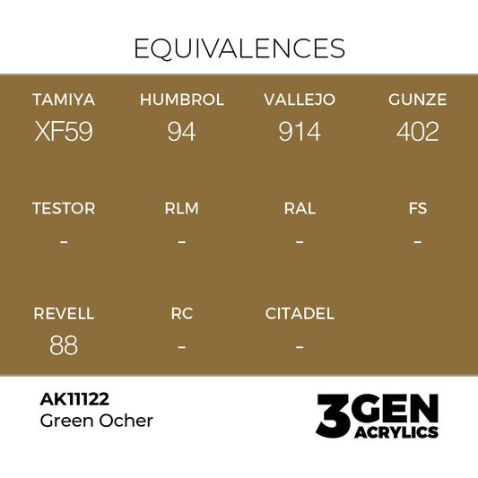 Pot de peinture AK 3GEN AK11122 Green Ochre - Ocre vert 18 ml, detail 1
