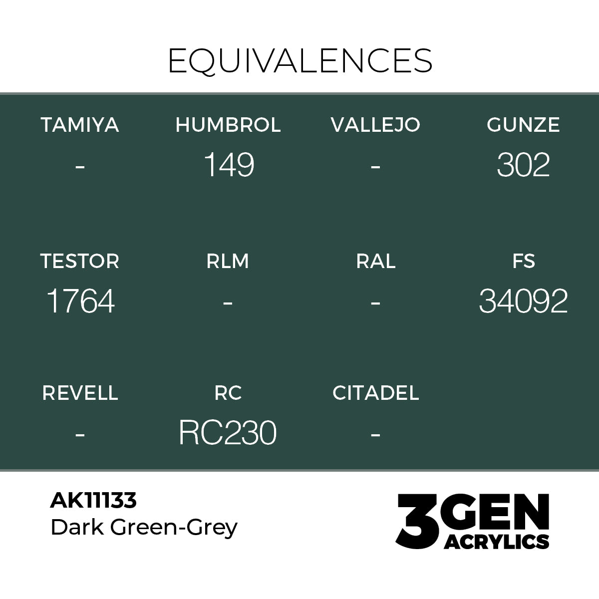 Pot de peinture AK 3GEN AK11133 Dark Green-grey - Gris vert foncé 18 ml, detail 1