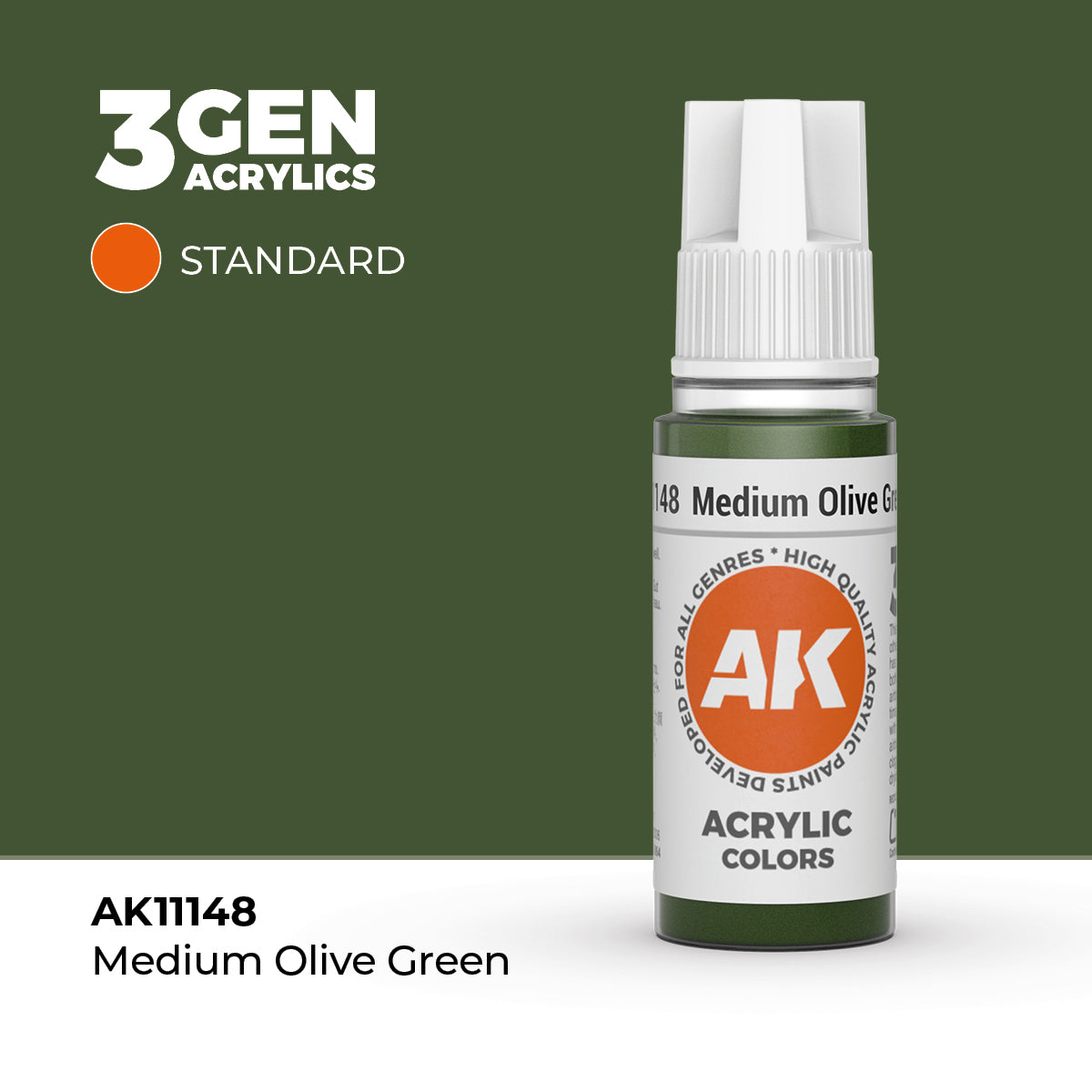 Pot de peinture AK 3GEN AK11148 Medium Olive Green - Vert olive moyen 18 ml