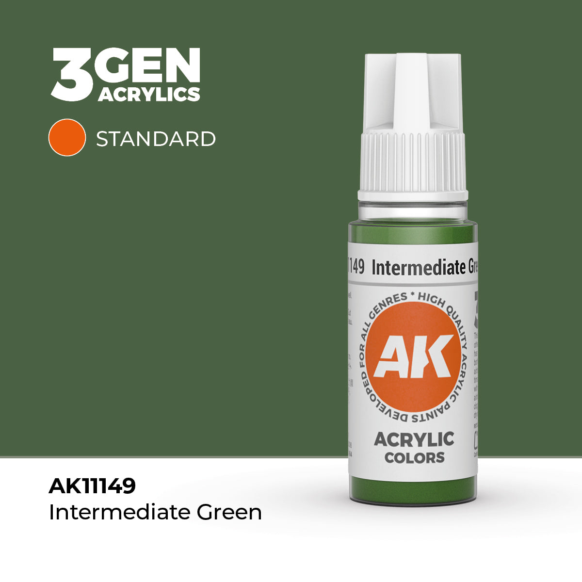 Pot de peinture AK 3GEN AK11149 Intermediate Green - Vert intermédiaire 18 ml