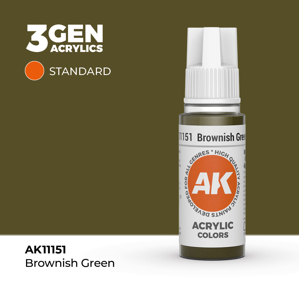 Pot de peinture AK 3GEN AK11151 Brownish Green - Vert brunâtre 18 ml