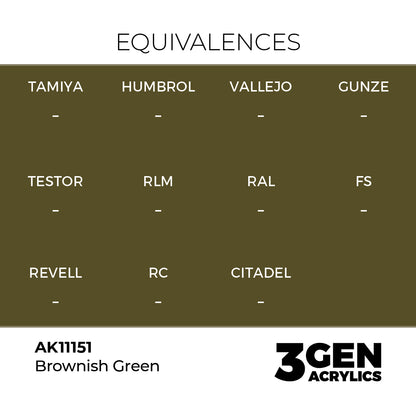 Pot de peinture AK 3GEN AK11151 Brownish Green - Vert brunâtre 18 ml, detail 1