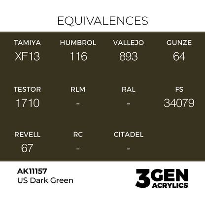 Pot de peinture AK 3GEN AK11157 Us Dark Green - Vert foncé US 18 ml, detail 1