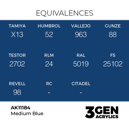 Pot de peinture AK 3GEN AK11184 Medium Blue - Bleu moyen 18 ml, detail 1