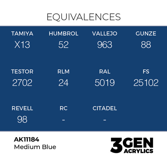 Pot de peinture AK 3GEN AK11184 Medium Blue - Bleu moyen 18 ml, detail 1