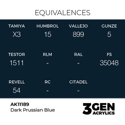 Pot de peinture AK 3GEN AK11189 Dark Prussian Blue - Bleu de Prusse foncé 18 ml, detail 1