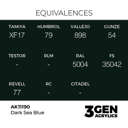 Pot de peinture AK 3GEN AK11190 Dark Sea Blue - Bleu marine foncé 18 ml, detail 1