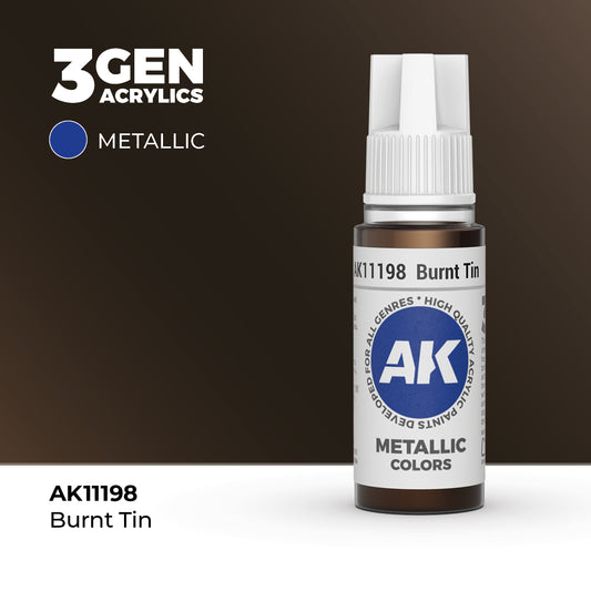 Pot de peinture AK 3GEN AK11198 Burnt Tin - Étain brûlé 18 ml