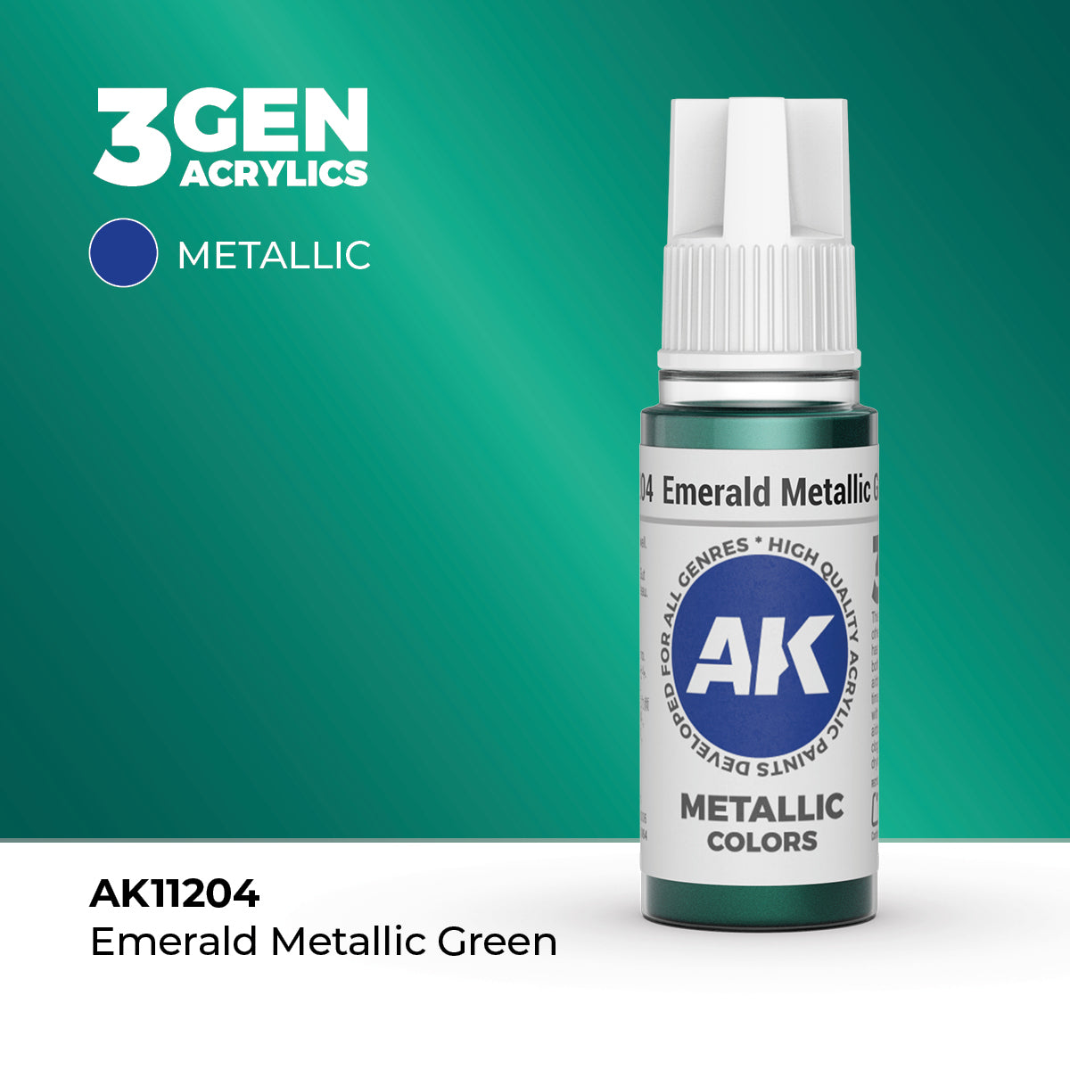Pot de peinture AK 3GEN AK11204 Emerald Metallic Green - Vert émeraude métallique 18 ml
