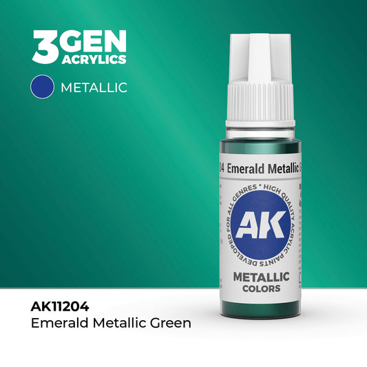 Pot de peinture AK 3GEN AK11204 Emerald Metallic Green - Vert émeraude métallique 18 ml