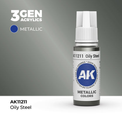 Pot de peinture AK 3GEN AK11211 Oily Steel - Acier huileux 18 ml