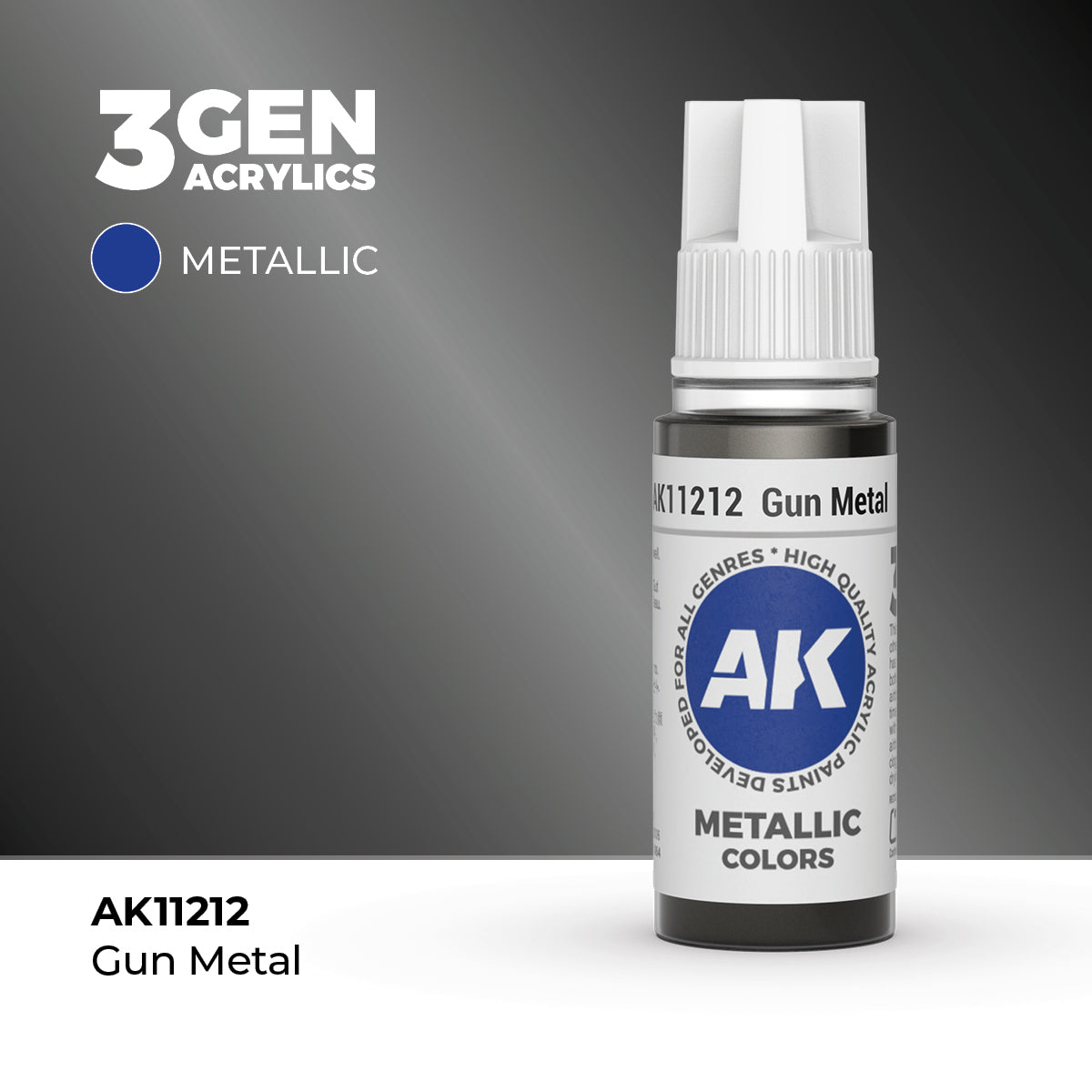 Pot de peinture AK 3GEN AK11212 Gun Métal - Gris Métal 18 ml