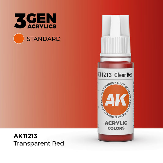 Pot de peinture AK 3GEN AK11213 Clear Red - Rouge transparent 18 ml
