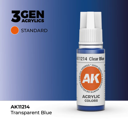 Pot de peinture AK 3GEN AK11214 Clear Blue - Bleu Transparent 18 ml