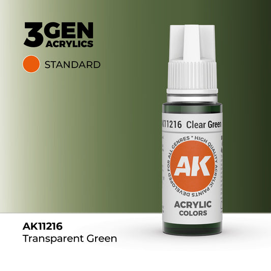 Pot de peinture AK 3GEN AK11216 Clear Green - Vert Transparent 18 ml