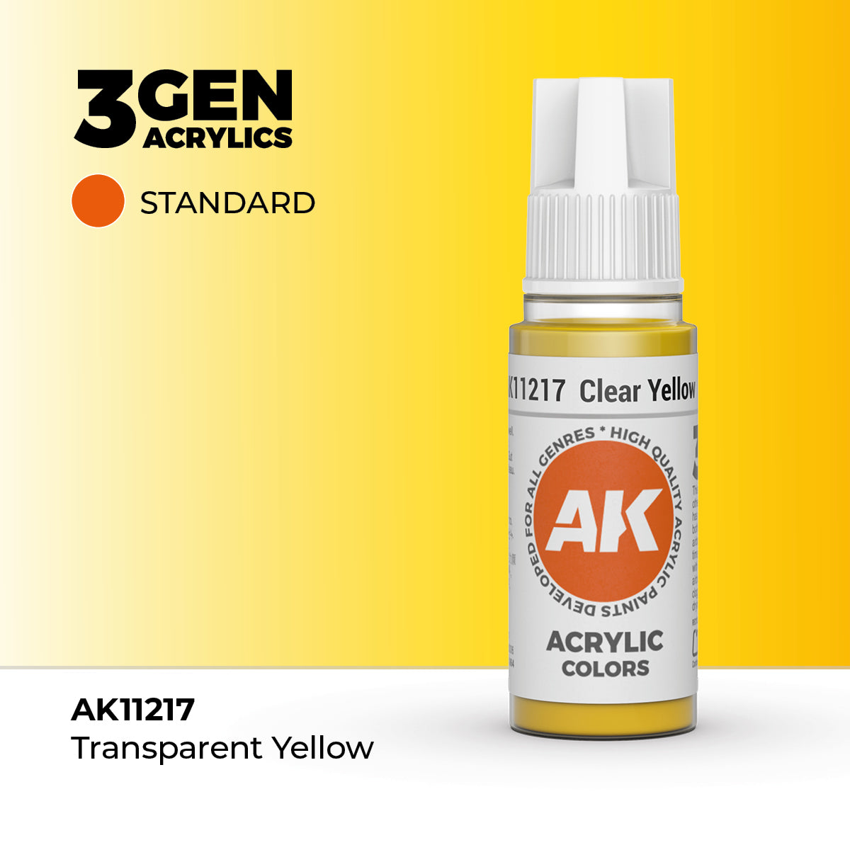 Pot de peinture AK 3GEN AK11217 Clear Yellow - Jaune Transparent 18 ml