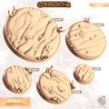 Set de cinq bases circulaires sous-marines sculptées avec coquillages, algues et ossements, tailles 15mm à 50mm