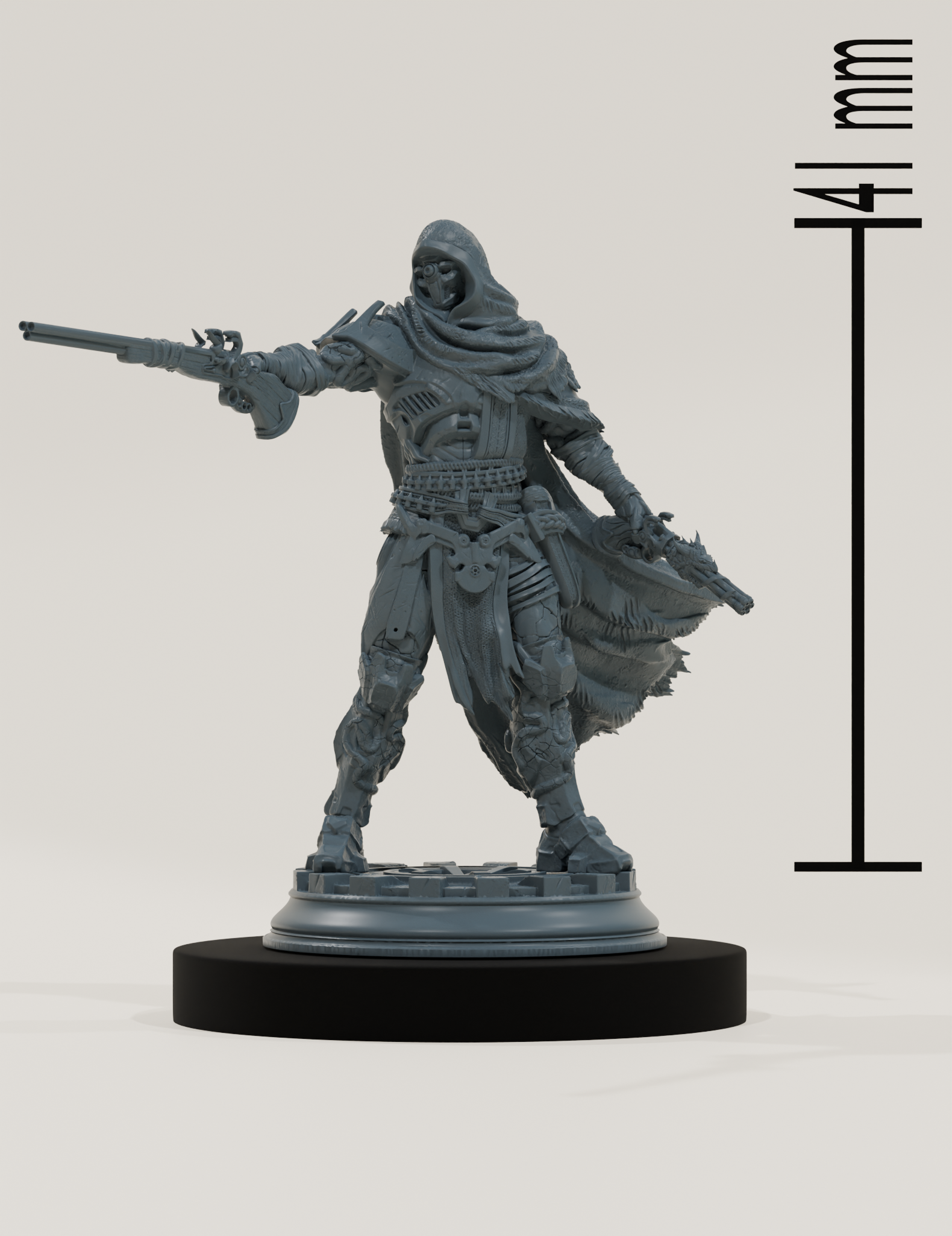 Figurine de robot forgelier style cow-boy armé d'un fusil et d'un revolver.