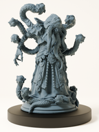 Figurine d’aberration tentaculaire psionique avec œil unique central, bras griffus et tentacules dorsaux, sur socle rocailleux.