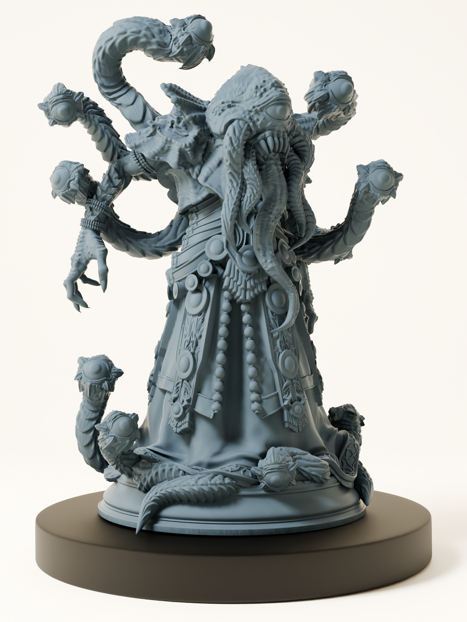 Figurine d’aberration tentaculaire psionique avec œil unique central, bras griffus et tentacules dorsaux, sur socle rocailleux.