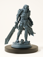 Figurine d’un chevalier vampire en armure gothique, brandissant une épée massive, avec cape et détails macabres, pour jeux de rôle et peinture.