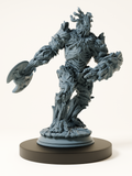 Figurine d’un treant massif sculpté dans un entrelacs de racines noueuses, tenant un tronc en guise d’arme, avec une silhouette menaçante et une expression de rage gravée dans l’écorce.