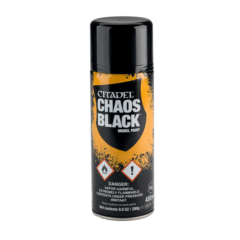 Bombe de sous-couche Citadel Chaos Black 400 ml, noir mat pour figurines