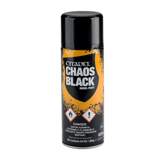 Bombe de sous-couche Citadel Chaos Black 400 ml, noir mat pour figurines