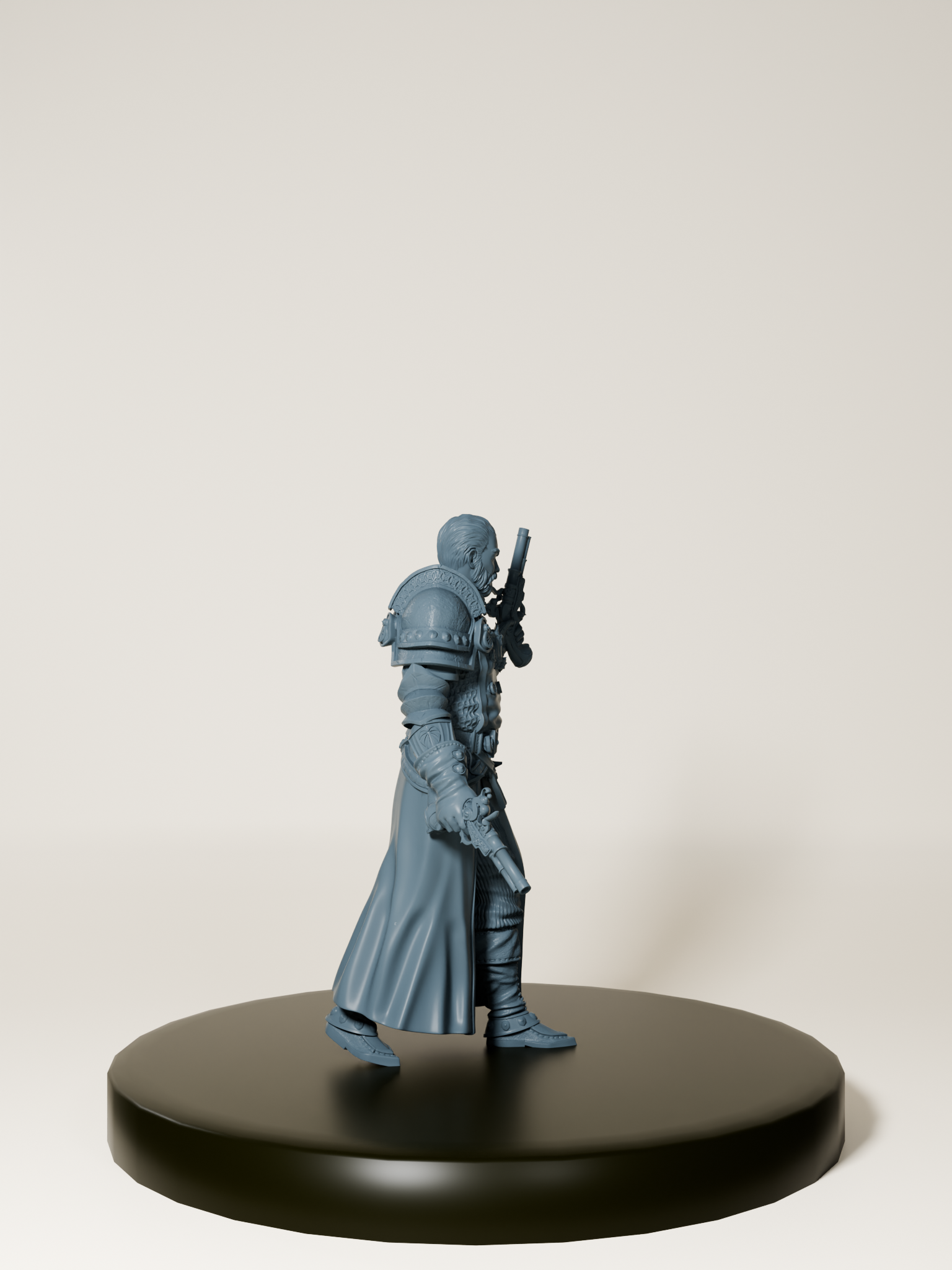 Figurine d’un inquisiteur humain armé de pistolets et d’une chaîne magique, idéale pour le jeu de rôle et la peinture sur figurine.