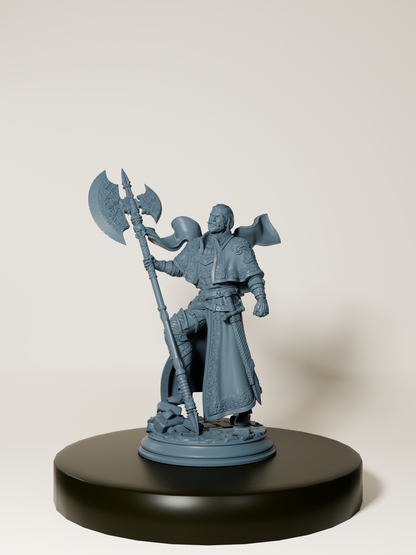 Figurine 32 mm d’un inquisiteur humain brandissant une hallebarde, parfait pour jeux de rôle et wargames fantasy.