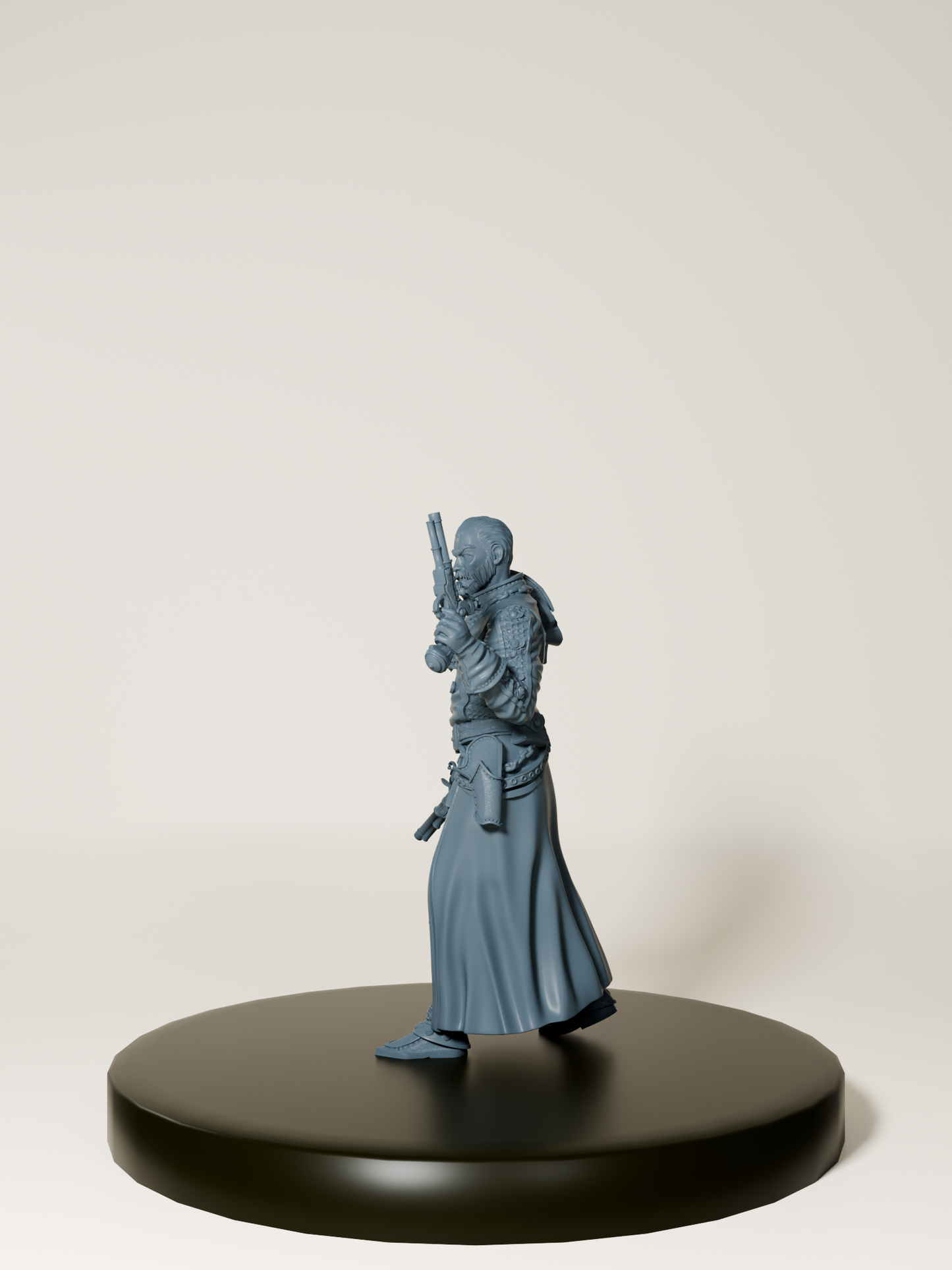 Figurine d’un inquisiteur humain armé de pistolets et d’une chaîne magique, idéale pour le jeu de rôle et la peinture sur figurine.