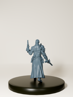 Figurine d’un inquisiteur humain armé de pistolets et d’une chaîne magique, idéale pour le jeu de rôle et la peinture sur figurine.